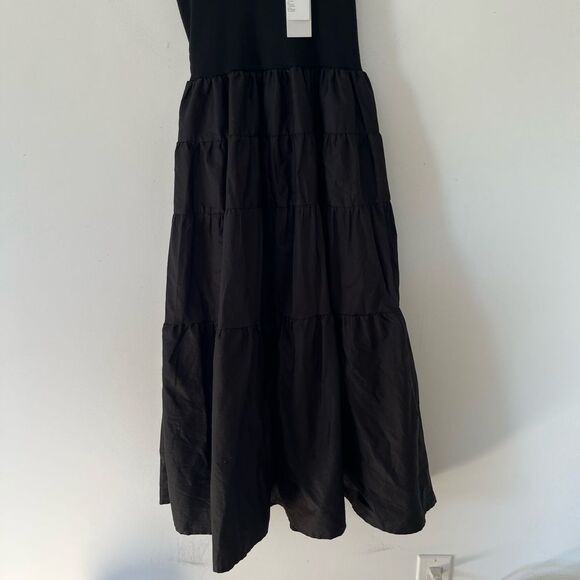 Jason Wu NWT Black V-Neck Bodice Tiered Prairie Midi Dress - Picture 15 of 16